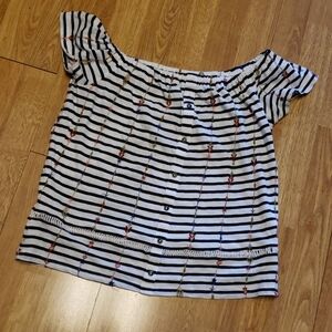 Lucky Brand striped embroidered OTS top sz XS